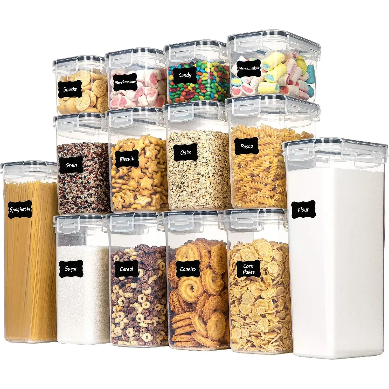 Airtight  Storage Containers Set, 14 count Kitchen Storage Containers with  for Flour, Sugar and Cereal, Plastic Dry  Canisters for Pantry Organization and Storage