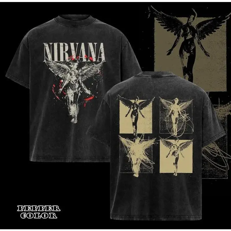 Vintage Nirvana in Utero Album 2 Sided Nirvana Rock Band Retro Music T-Shirt, Gift for Women for Men, Casual Top Unisex