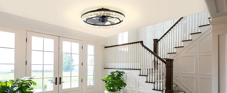 Ceiling Fans with Lights and Remote, 20'' Low Profile Ceiling Fans, 3000K-6500K Dimmable Modern Flush Mount LED Ceiling Fan, 6 Wind Speeds, Fandelier Ceiling Fan with Lights for Bedroom