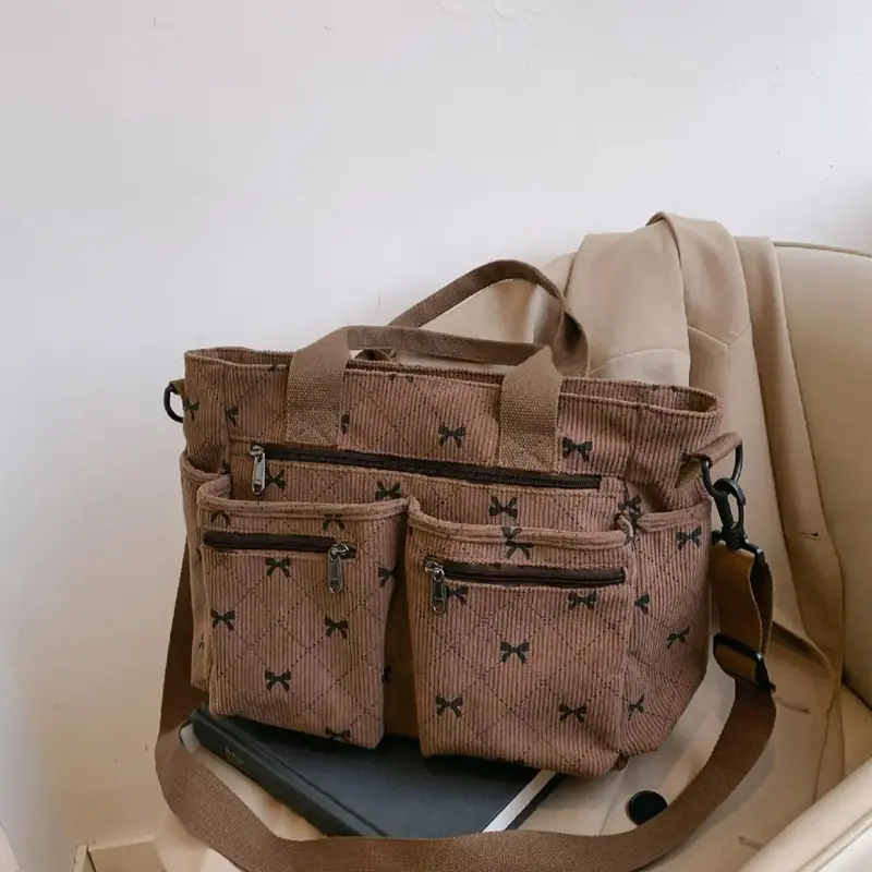 【Black Friday】2026 Fall & Winter Handbag, Fashion Simple Multi-Pocket Handbag, Leopard Print & Bow Pattern, Shoulder & Crossbody Bag, Suitable for Students and Adults