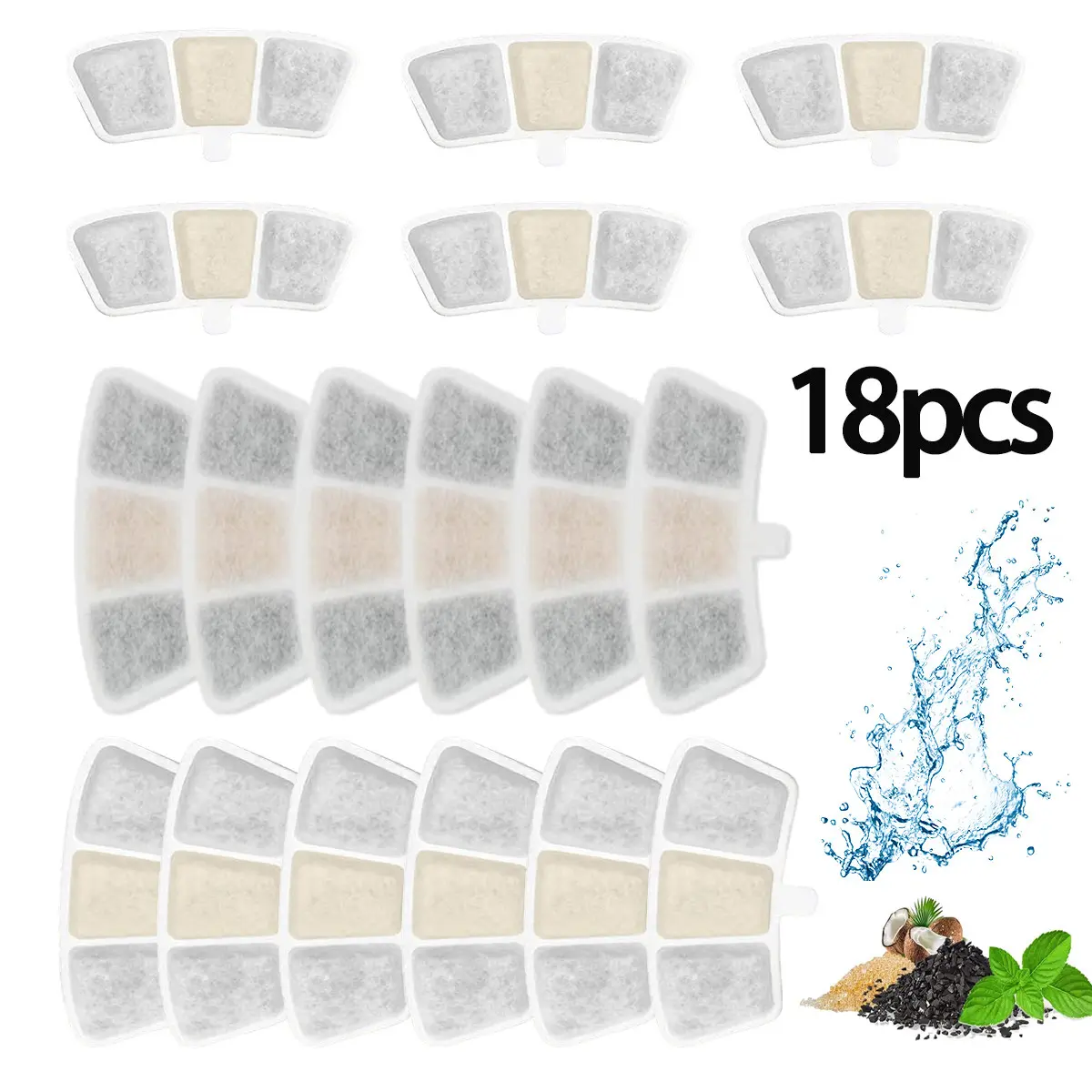 6/12/18pcs Cat Water Fountain Filters, 3.5L Wireless Pet Water Dispenser Replacement, Durable & Easy-To-Replace, Pet Feeding Accessories