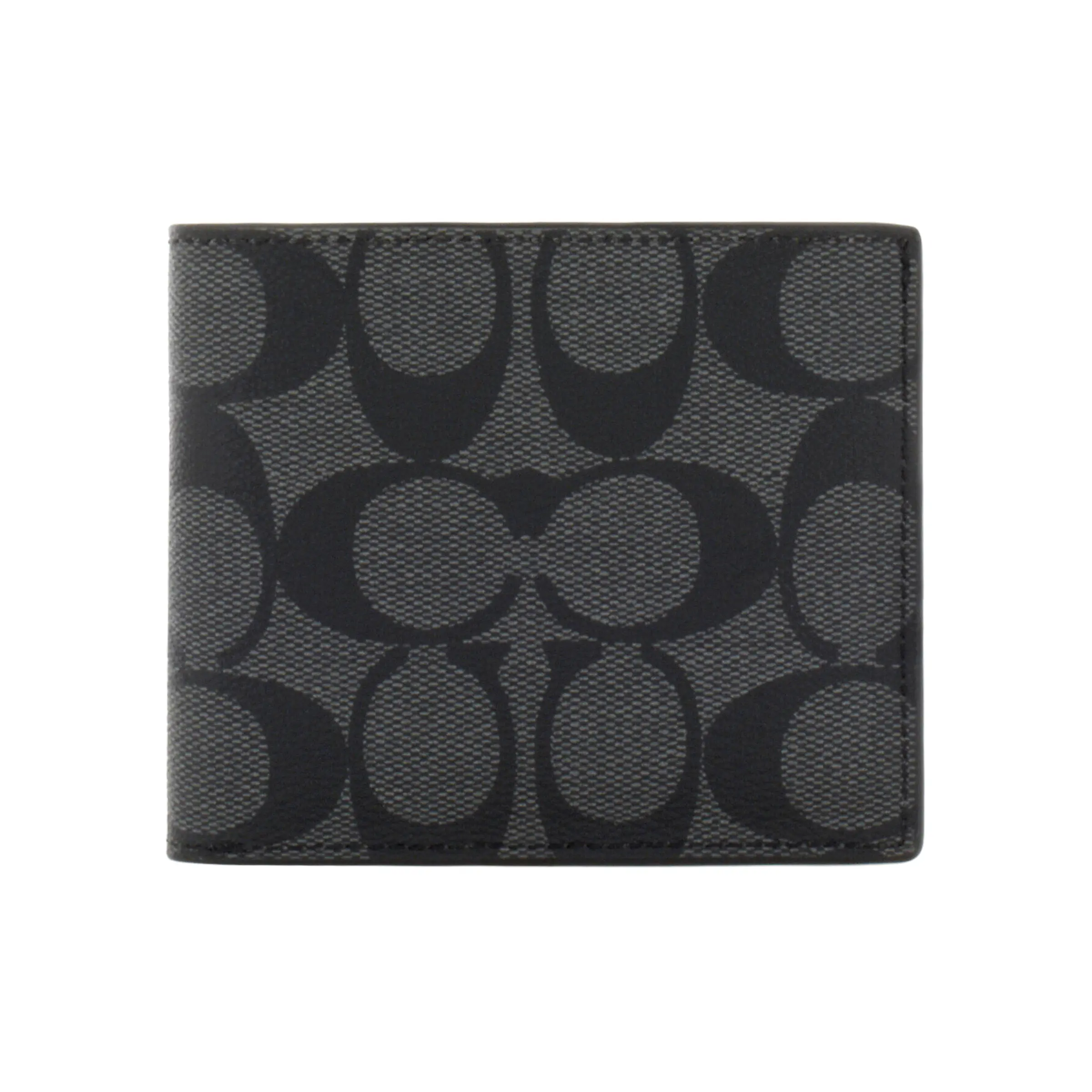 COACH Billfold Wallet for Men – Compact Fold-Style Multi-Slot Canvas and PVC Wallet in Black and Gray