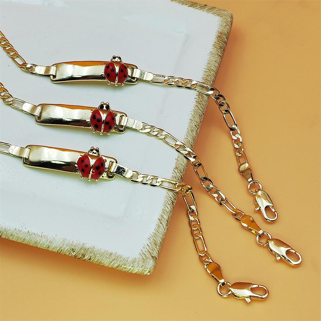 Gold Tone Ladybug Enamel Bracelet for Women & Girls, Cute Spring Inspired Design, Trendy Aesthetic Fashion Jewelry, Lightweight & Delicate for Daily Wear, Outdoor & Holiday Gift Giving