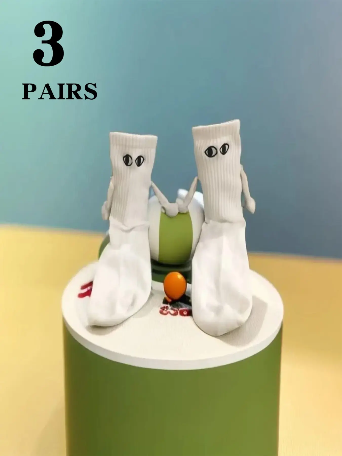 3 Pairs Magnetic Hand-Holding Eye Mid-Calf Socks, Casual Comfy Socks, Comfortable & Stylish Footwear, Perfect for Daily Wear, Unique Design Sock Set
