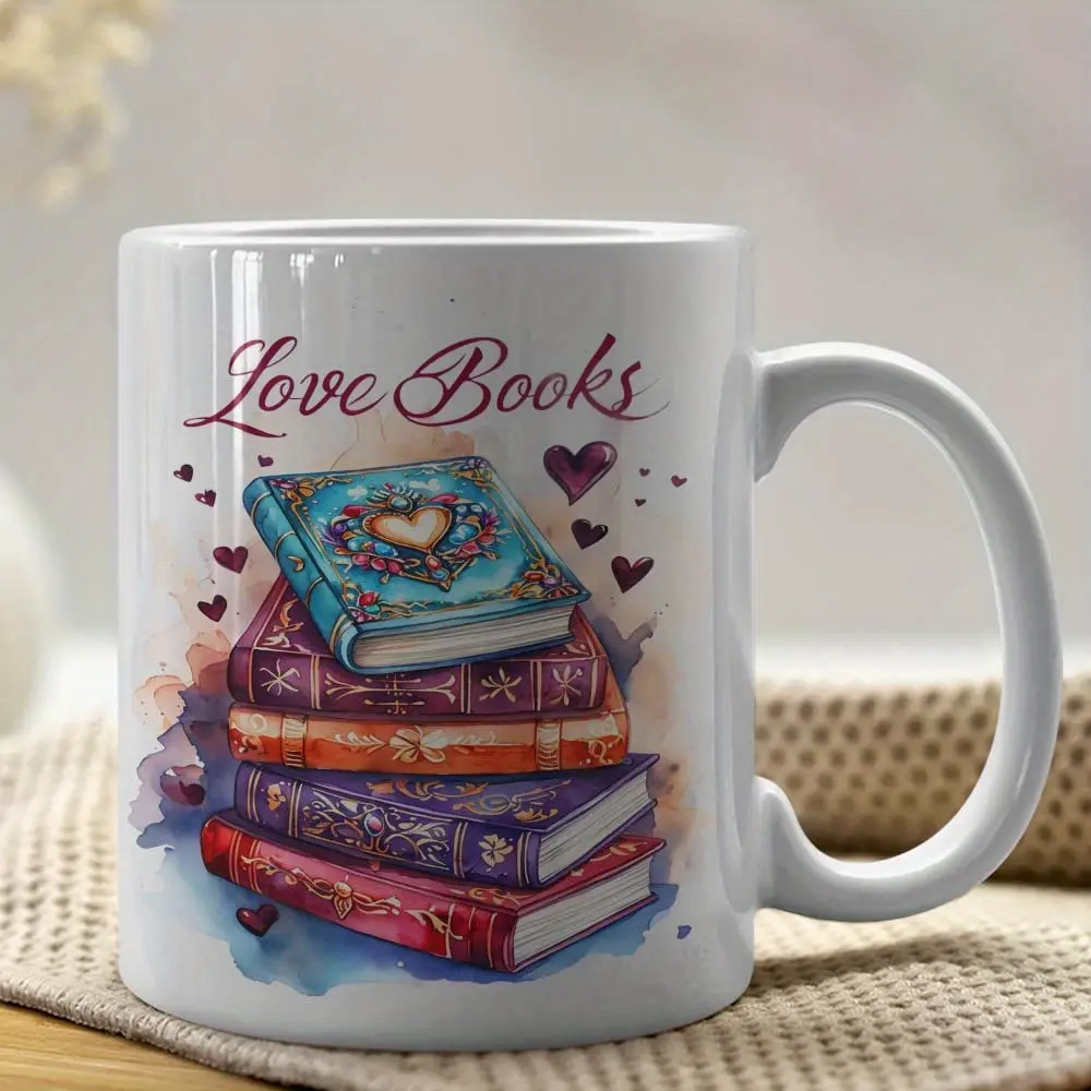 One Cozycup Insulated Ceramic Coffee Mug, 11 Ounces - Reusable, Machine Washable, And Featuring a Multipurpose Design with The Literary And Inspirational Phrase 'Love Books', Making It a Perfect Gift for Book Enthusiasts