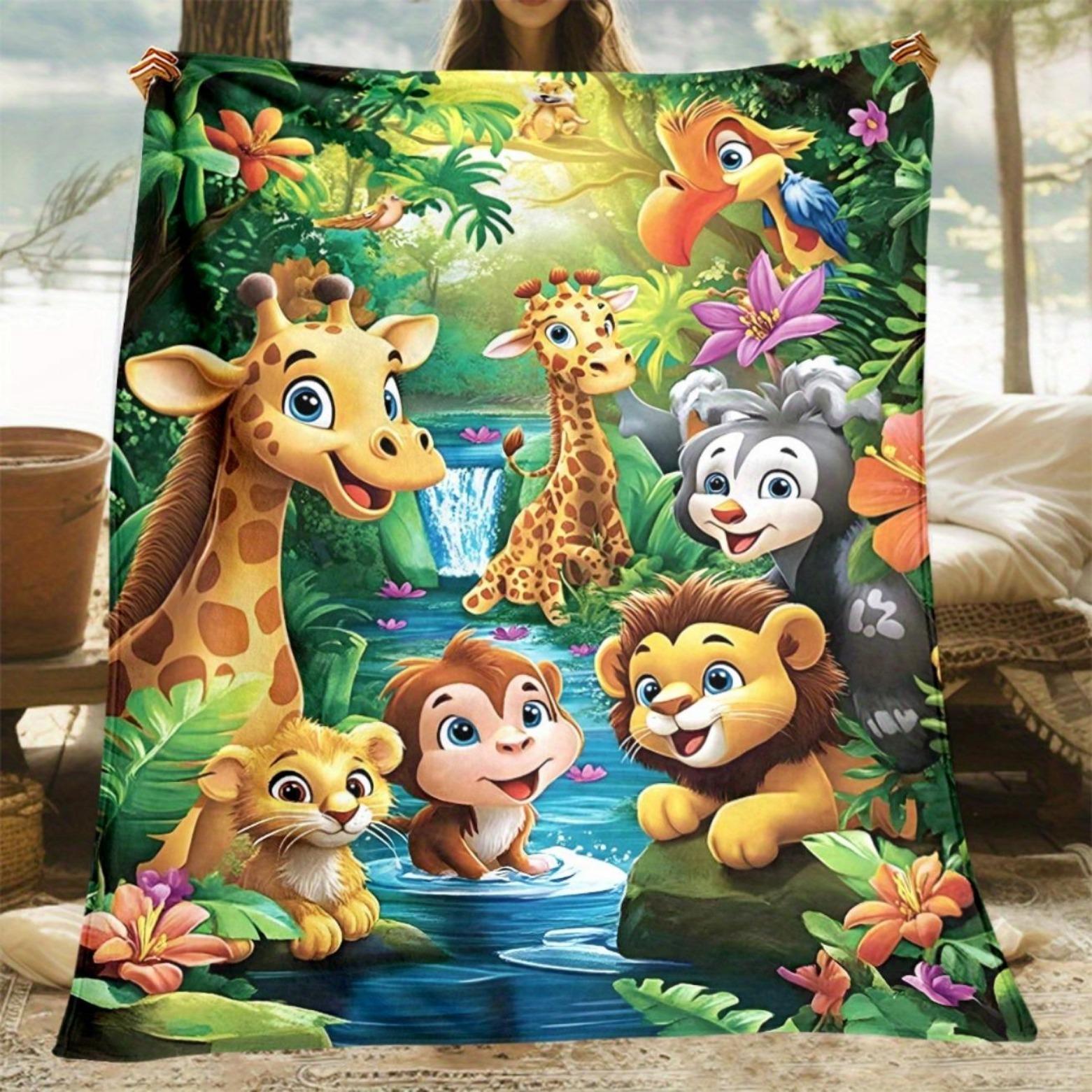 Soft Funny Throw Blanket Jungle Animals Flannel Fleece Digital Print Blanket For Sofa,Bed,Travel Lightweight,All-Season,Cozy,Chunky Knit,Uncharged Giraffe,Monkey,Lion Pattern Versatile For Office,Living Room