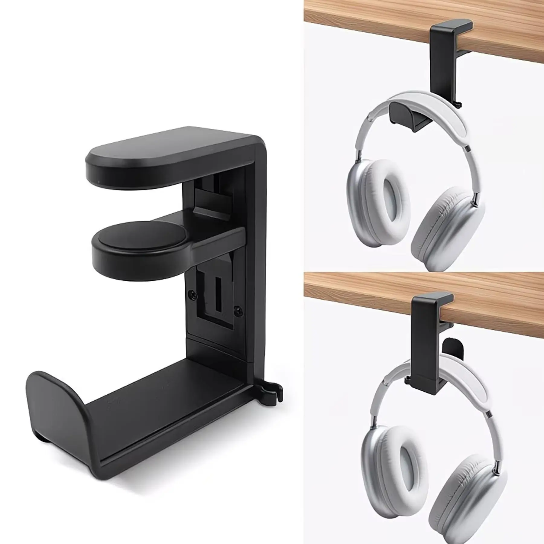 Under-Table Earphone Holder Without Holes, 360-Degree Rotating Earphone Stand, Storage-Type Earphone Organizer, Space-Saving Design