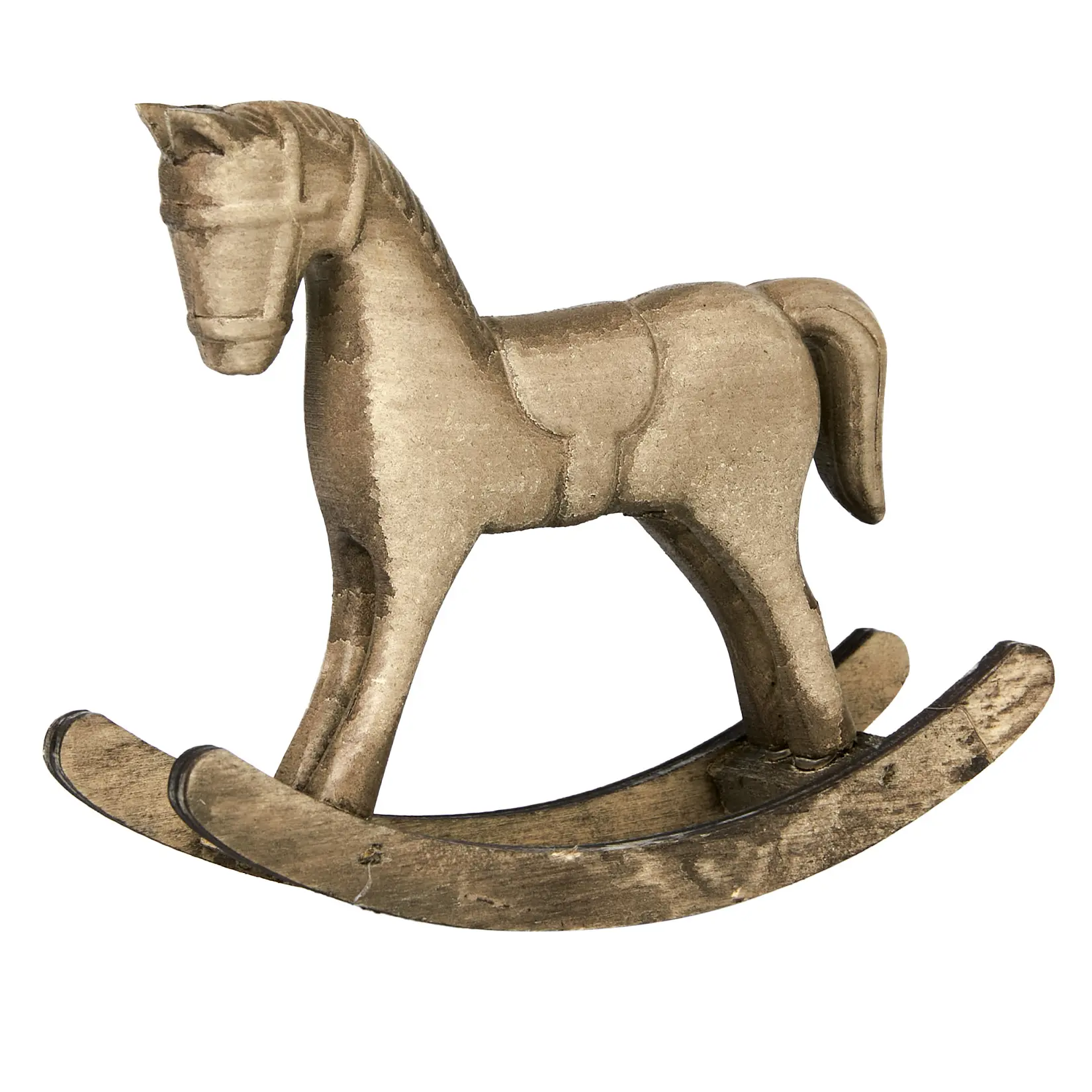 6-Piece Vintage Distressed Light Yellow Wooden Rocking Horse Sculptures - Antique Rustic Farmhouse Home Decor Statues, Childhood Themed Ornaments for Shelf, Mantel, Gift Option, Classic