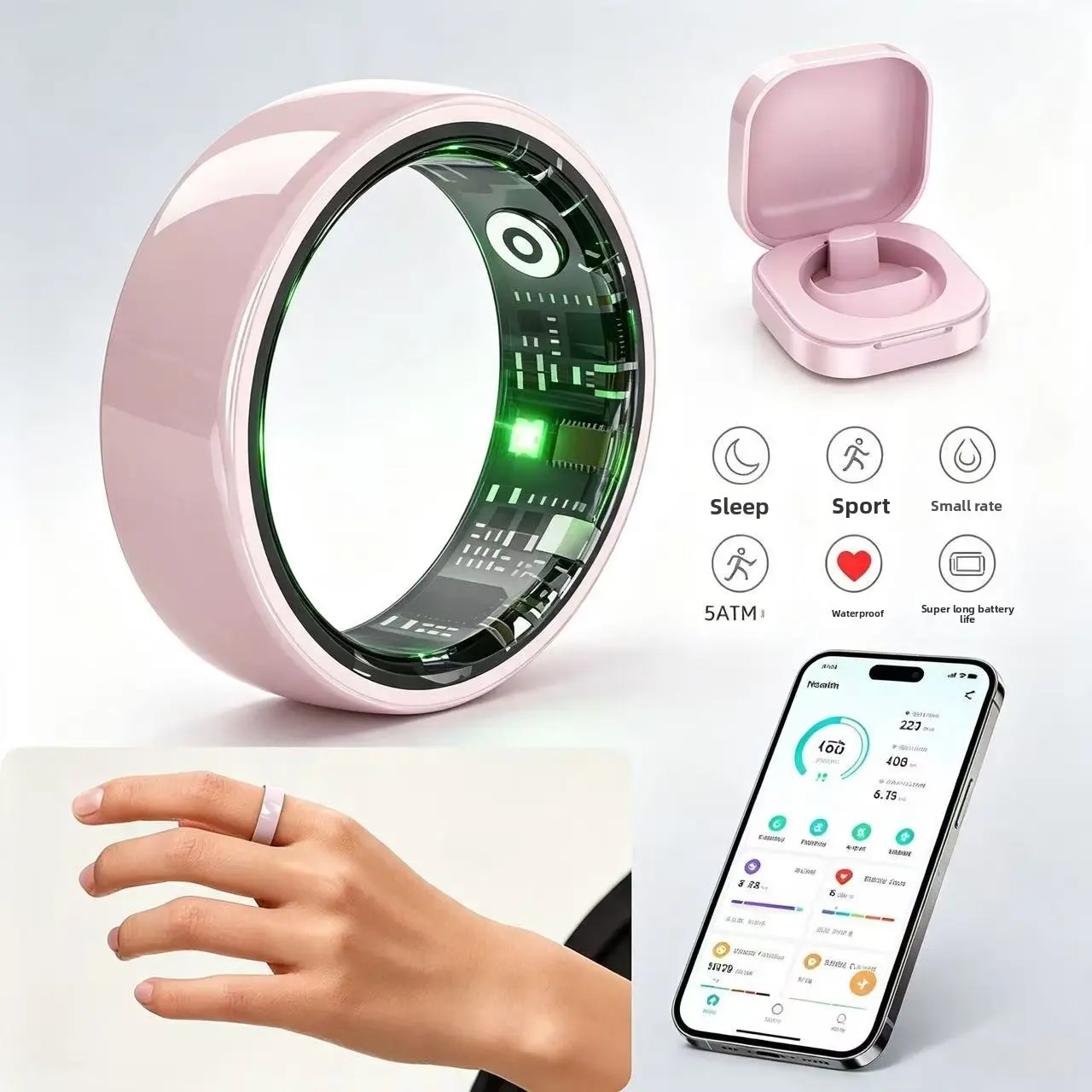 R12 Ceramic Smart Ring, Heart Rate SpO2 Tracker, Gesture Control Selfie Music Switch Waterproof Couple Smart Rings for Sports Daily Health Monitoring