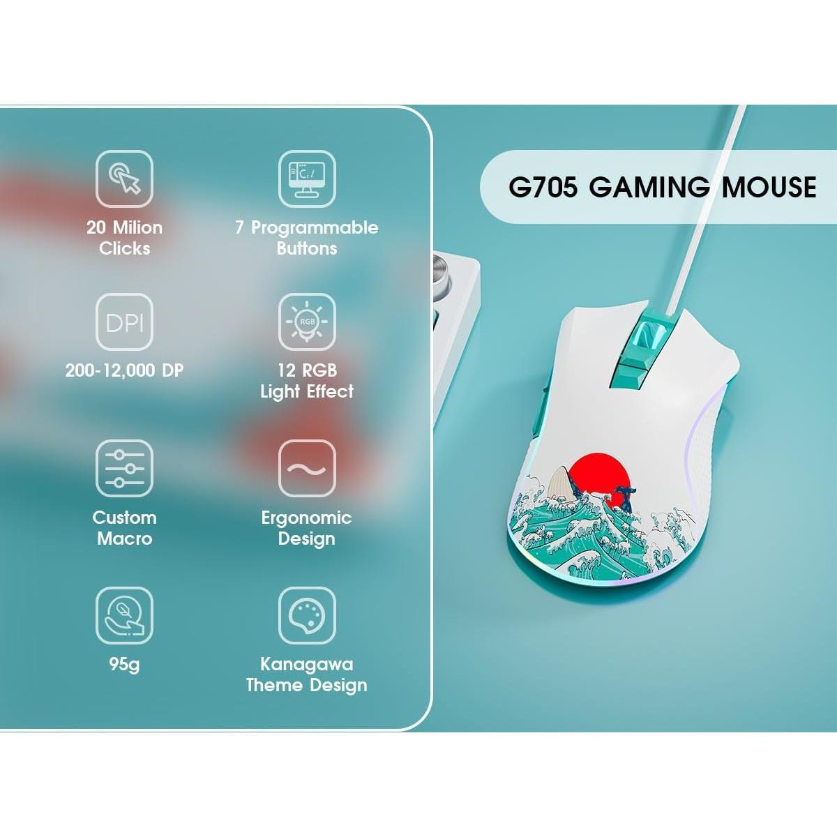 XVX Wired Gaming , 12000 DPI RGB Gaming  with 12 Backlit Modes & 7 Macro Buttons, PC Gaming Mice Support DIY Keybinding,  Gamer Computer  for Laptop PC  Windows, Coral Sea