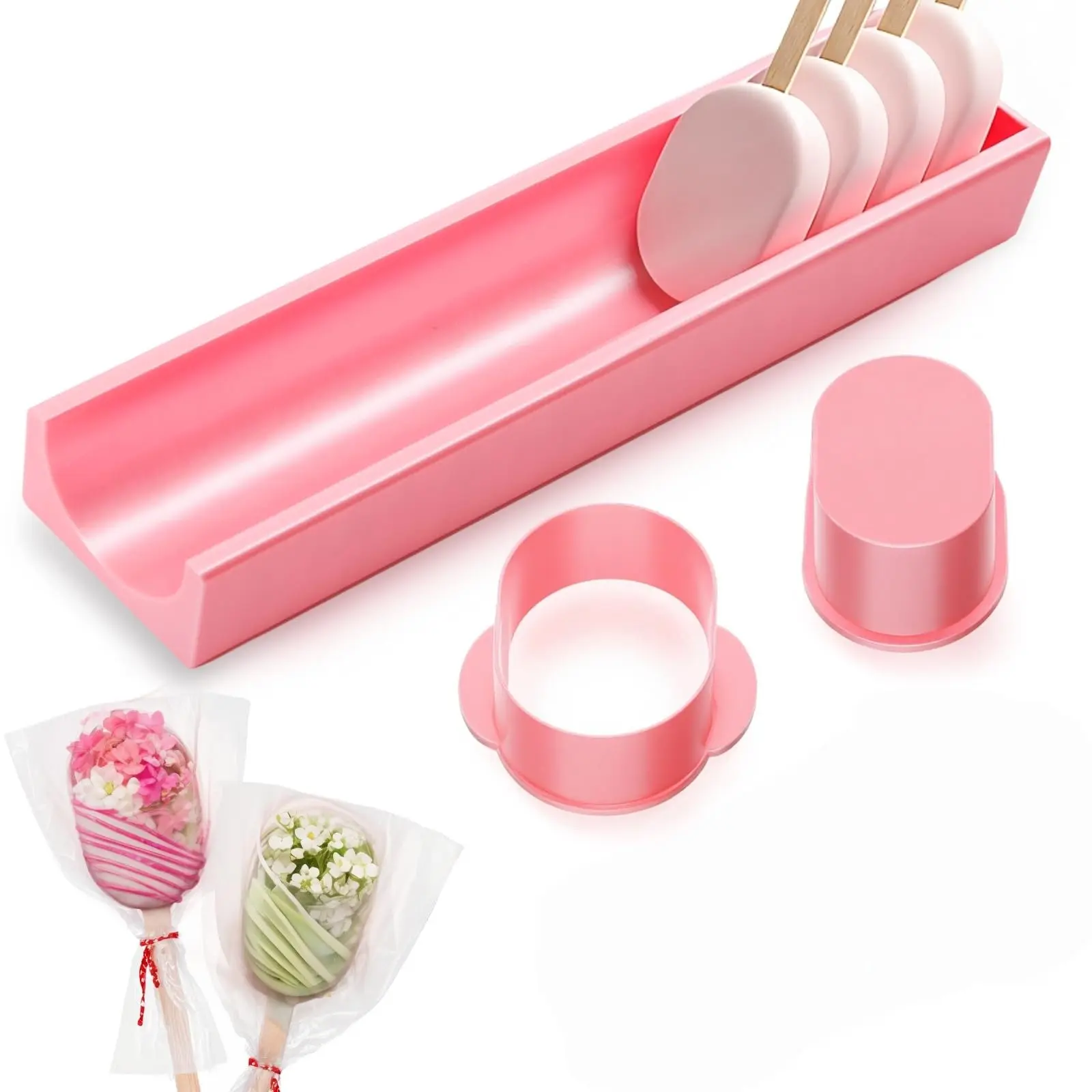 Cakesicle Making Kit with Storage Display Tray & 2 Sizes Oval Cake Cutters, Food Grade Plastic DIY Ice Cream Cake Pop Molds for Homemade Dessert, Wedding, Birthday Party Baking Supplies, Cake Pop Tool