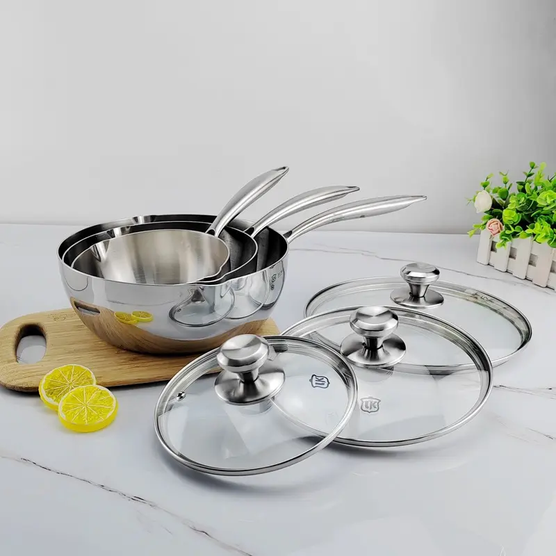 18/10 Stainless Steel Non - Coated Snow Pan Double Spouts Soup Pot Milk Pan Frying Pan Anti - Scald Handle No Rivets Thick Heavy High - End Cookware for Cooking Enthusiasts