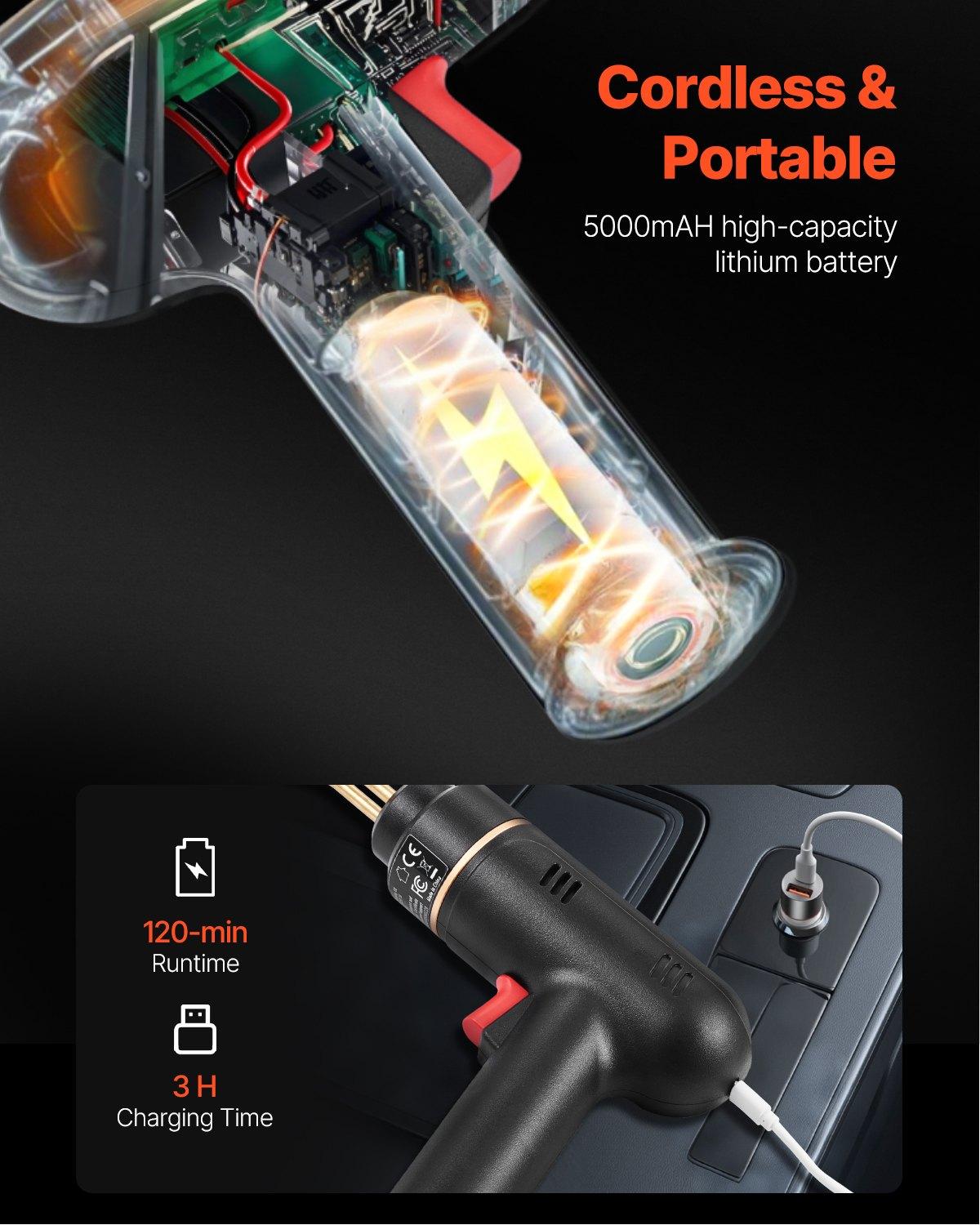 VEVOR Cordless Plastic Welder, 120W Plastic Welding Gun with 400PCS 4 Types Hot Staples, Rechargeable Hot Staple Welding Gun, Plastic Car Bumper Repair Kit for Kayak, Toys, Plastic Crack Repair