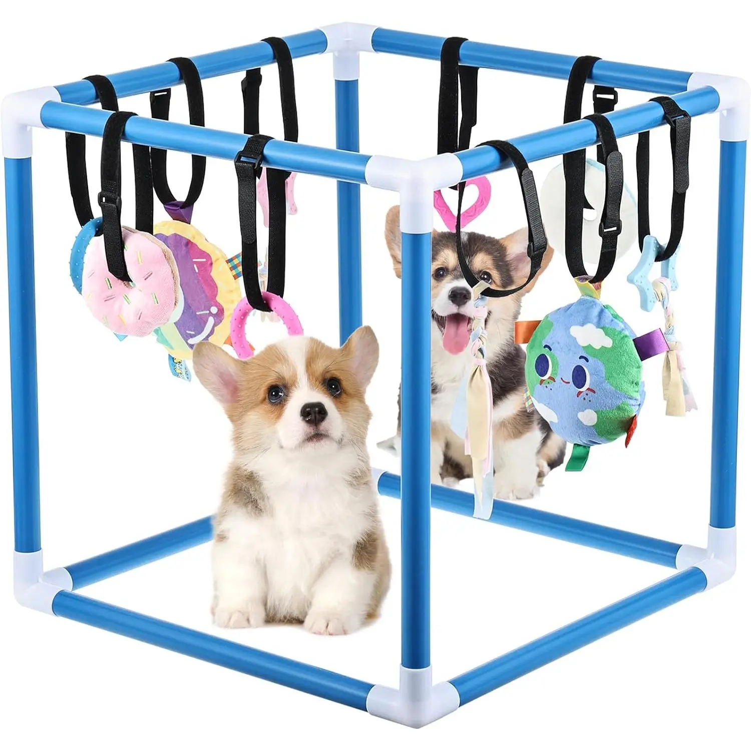 Puppy Play Gym with 10  Toys Removable  Enrichment Playground Interactive Indoor  Activity Center for Small Dogs, Adjustable PVC Frame for Entertainment