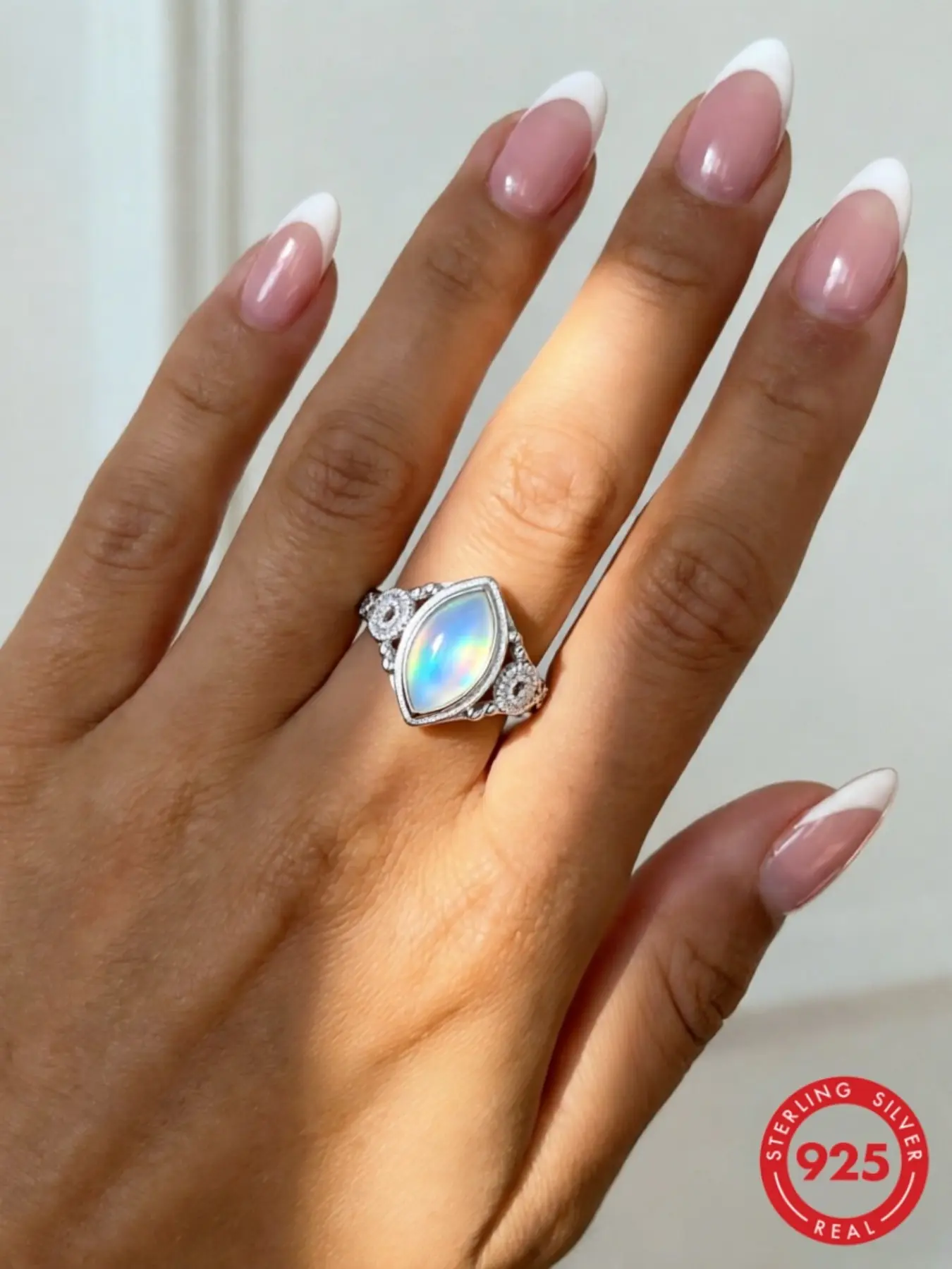 Blue Light Moonstone S925 Silver Ring, Casual All Seasons Jewelry, Gift Boxed Christmas Present for Girlfriend, Zw-0153-Y Model
