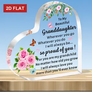 2D Flat, ized Name/Message Heart-Shaped Plaque for Granddaughter - 4x4 Inch Glass Effect Keepsake from Grandad, Birthday/Christmas/Graduation/Halloween Gift, Tabletop Display for or Decor, 2D Flat