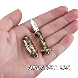 Mini Folding Knife with Vintage Brass Eagle Engraving, Retractable Blades, Mini Dec Tool for Outdoor Daily Cutting, Fishing Use, Camping Knives, Camping Supplies
