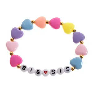Acrylic Versatile Beaded Bracelet with Letters and Hearts for Children and Sisters