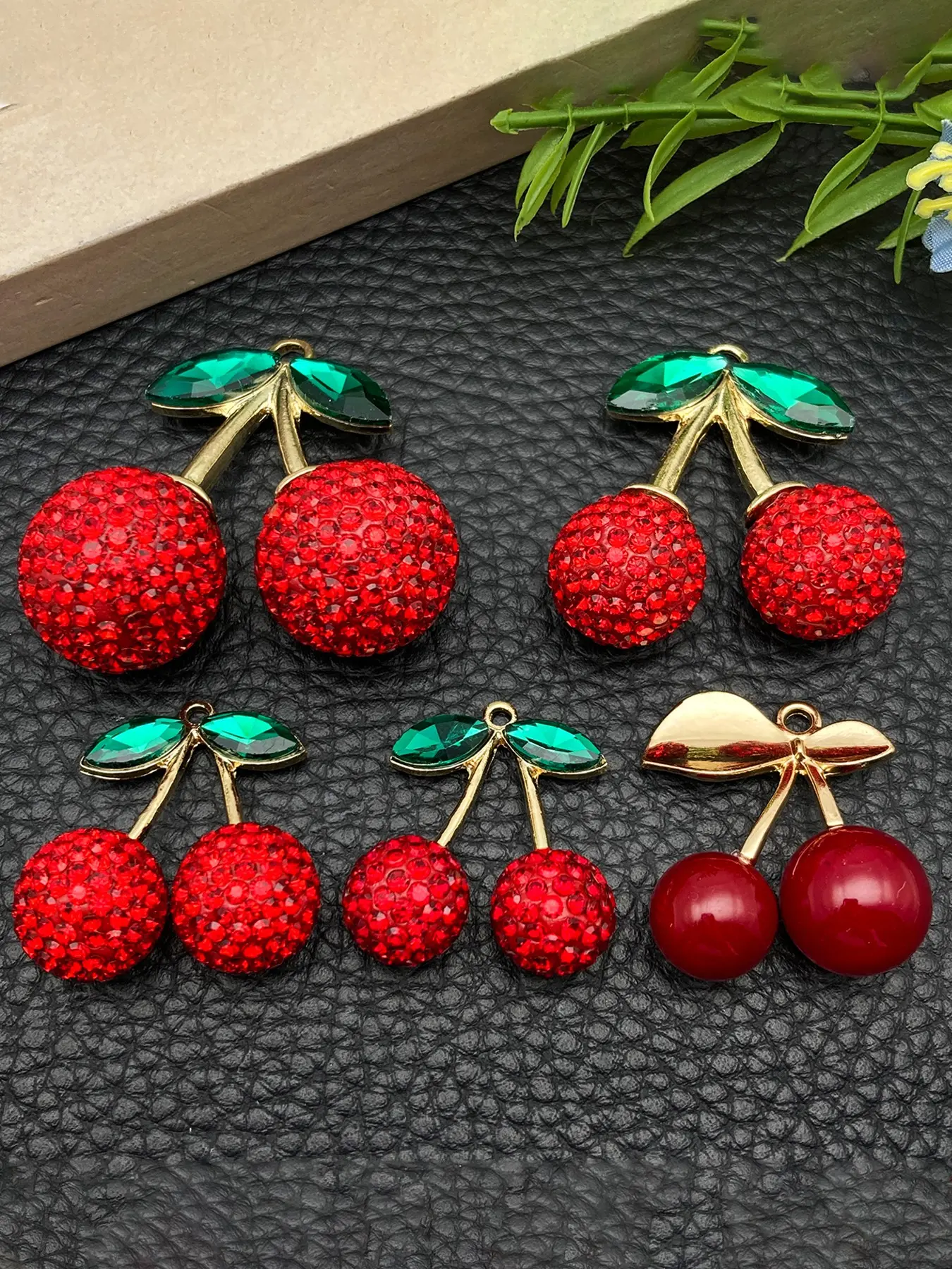 5pcs Mixed Clay Rhinestone Cherry with Zircon Large Cherry Pendant Cute Fruit Charms Bangle Charms Charm Accessory for DIY Bracelets Earring Keychains Necklace Crafts Jewelry Making