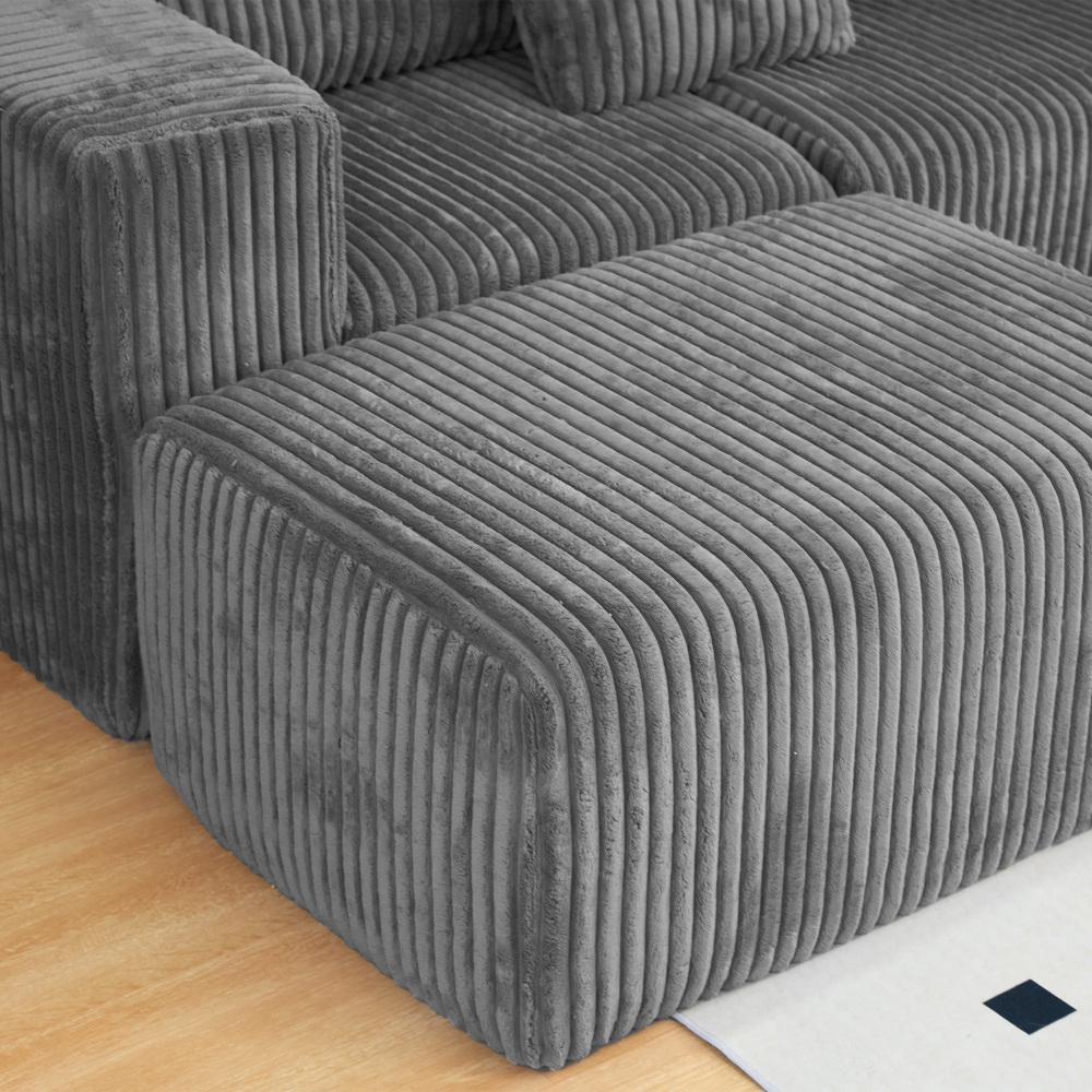 132-inch Modular U-Shaped Sectional Sofa, Comfy 4-Seater Cloud Couches with Chaise Lounge, Boneless Couch Sofa Seat with Striped Corduroy Fabric for Living Room or Bedroom Couch Set, No Assembly Required Sectionals