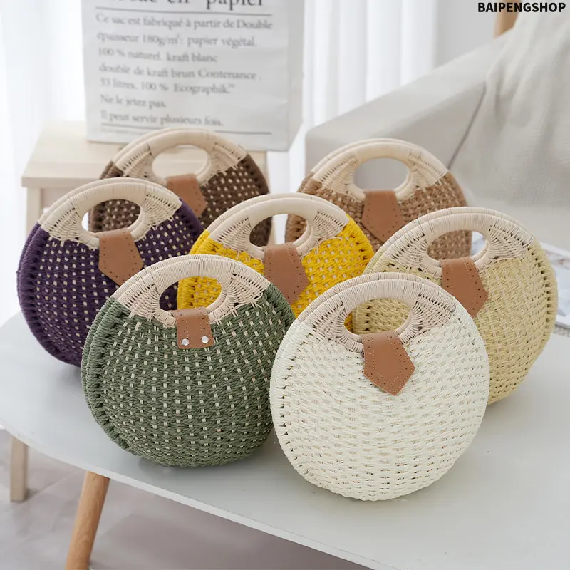 Women's Handmade Rattan Straw Woven Handheld Bag, Versatile Casual Fashion Beach Tote Purse, Lightweight Portable Woven Shoulder Bag For Summer Vacation Shopping Daily Outdoor Use