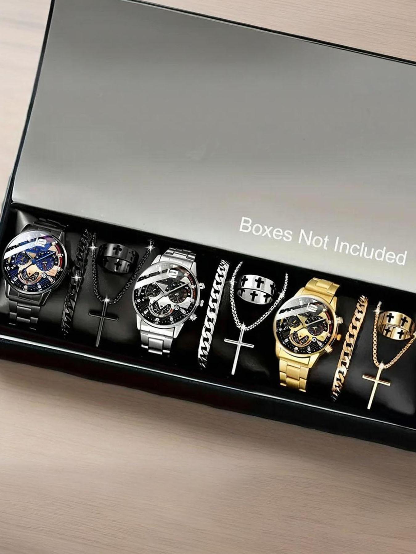 Men's Business Round Dial Analog Quartz Watch, with Jewelry Set ...