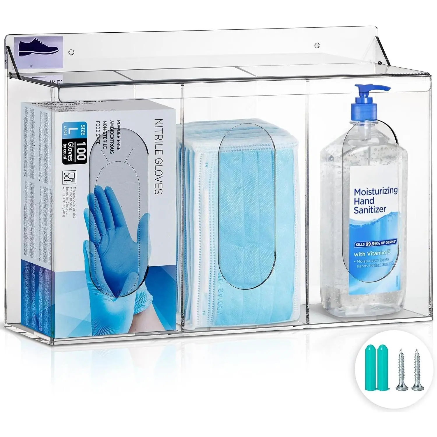 LLC Clear   Organizer Hygiene Station with Lid - 3 Compartment Glove Dispenser Wall Mount Container for  , Hairnet, Glovebox - Hair Net Dispenser
