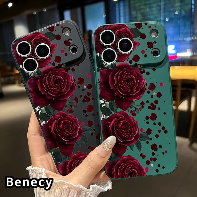 Straight Edge Phone Case for iPhone 17 15 16 14 Pro Max 13 12 11 XR XS Plus Air E Blooming Ruby Roses Pattern Drop Protection Shockproof Soft Liquid Silicone Smartphone Cover Straight Edge Phone Case for iPhone 17 15 16 14 Pro Max 13 12 11 XR XS Plus Air E Blooming Ruby Roses Pattern Drop Protection Shockproof Soft Liquid Silicone Smartphone Cover