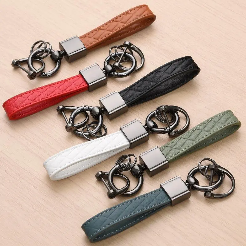 31g Plaid Genuine Leather Keychain - Luxury Classic Casual Keychain for Men, Black Metal Buckle Car Key Holder, Fashion Accessory Gift, 31G Luxury Genuine Leather Plaid Keychain