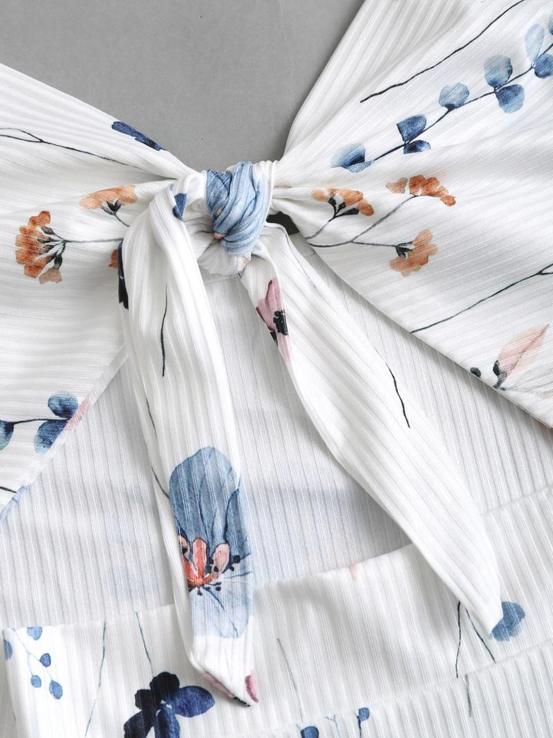 Women's Floral & Feather Print Cut Out Backless Cami Dress Adjustable Strap Split Thigh Long Dress for Summer, Ladies Clothes for Beach Holiday Boho Sleeveless Dress