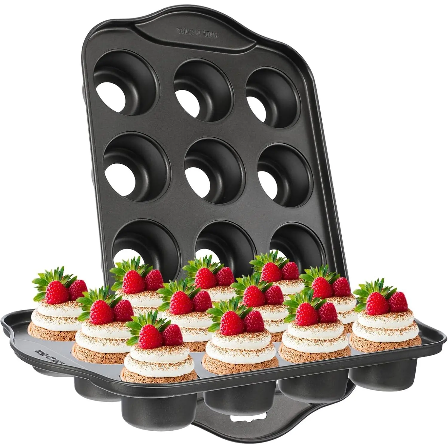 2 Pack Mini Cheesecake Pans Removable Bottom 12 Cavity Mini Cupcake Pan with  Handle Nonslip Anti Heat Nonstick Carbon Steel Muffin Mold 13" x 8" Baking Molds