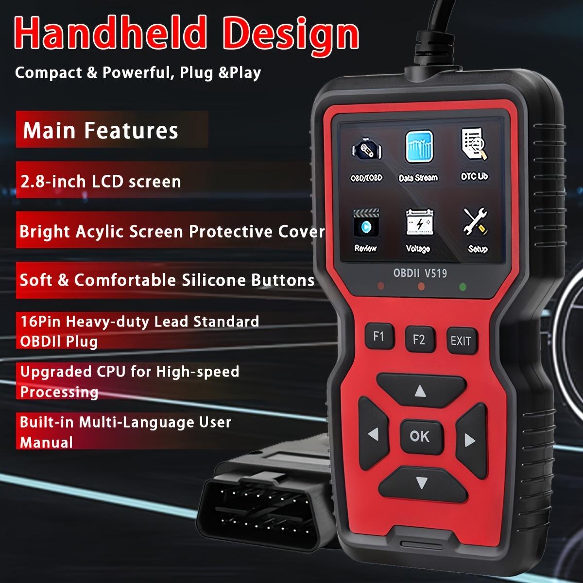 Car OBD2 Scanner Diagnostic Tool Code Reader, Car Voltage Tester Engine Fault Code Scanner, Charging Tester Diagnostic Tool For OBDII Protocol Cars V519-red