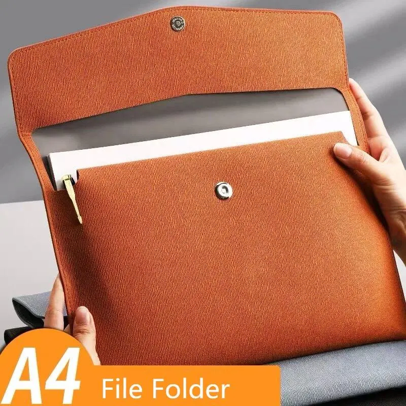 Faux Leather Waterproof A4 File Folder Briefcase - 33cm x 24cm, About 0.20kg, High-Capacity Document Organizer Storage Bag for Office Stationery, Worldwide Shipping