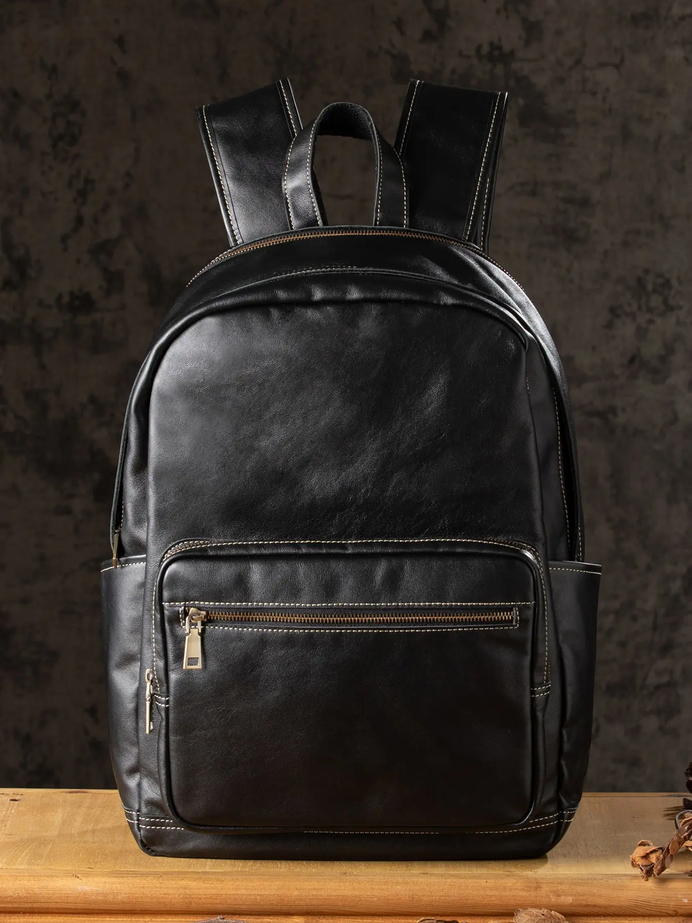 First Layer Cowhide Dual Shoulder Bag, Genuine Leather Business Backpack, Casual Travel Laptop Bag, Commute Large Capacity