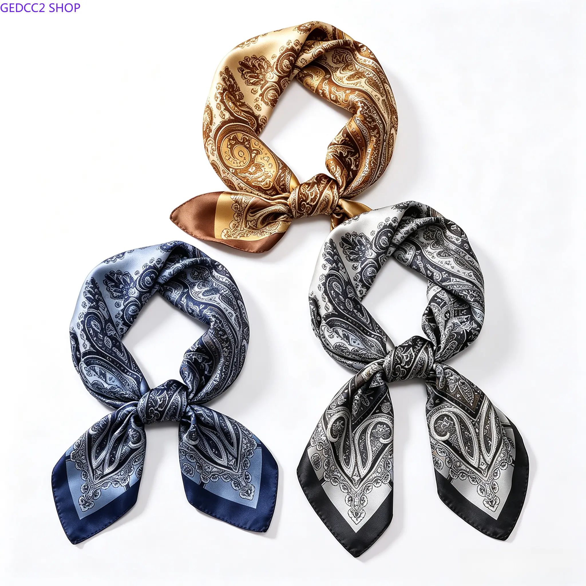 Women's Fashion Square Scarf, 3-Pack Paisley Print Imitation Silk Bandanas, 70x70cm Luxury Neck & Hair Accessory, Cotton, Female, 70×70Cm, All Seasons, 3Pcs