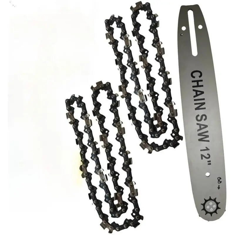 12inch Chainsaw Guide Bar and Chain Set 1 guide bar + 2 replacement chains Durable steel chainsaw accessories Sharp and smooth cutting Suitable for wood cutting, pruning, and gardening tasks