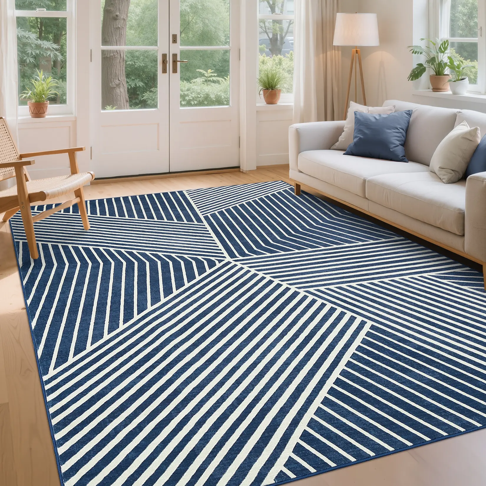 Modern Washable Runner Rug - Black Striped, Non-Slip, Low Pile, Collapsible, Mark Resistant Accent Mat for Kitchen, Bedroom, Entryway, Geometric Floor Covering