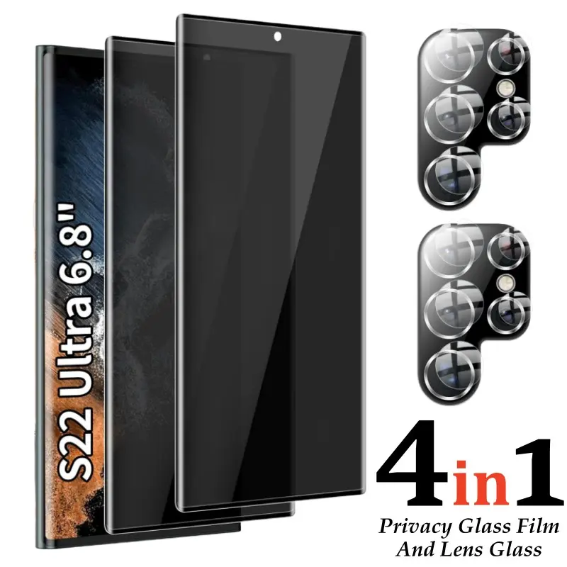4-In-1 Anti-Spy Fingerprint Unlock Tempered Glass Film, Full Coverage Screen Protector for Samsung Galaxy S22 Ultra to S26 Ultra 5g