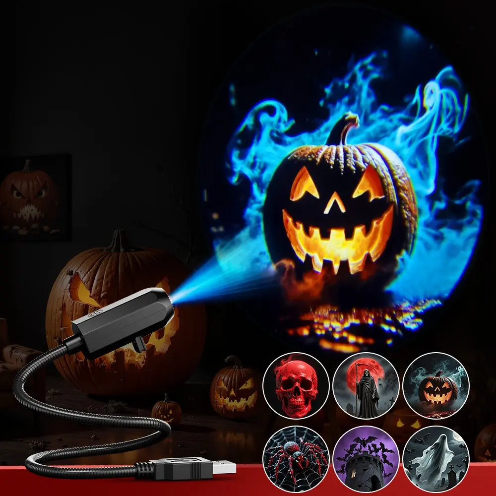 Halloween Projector Lights Indoor, USB Powered, 360° Rotatable, Home Wall Decor, Bedroom, Party Lighting, Holiday Decoration, Easy Setup
