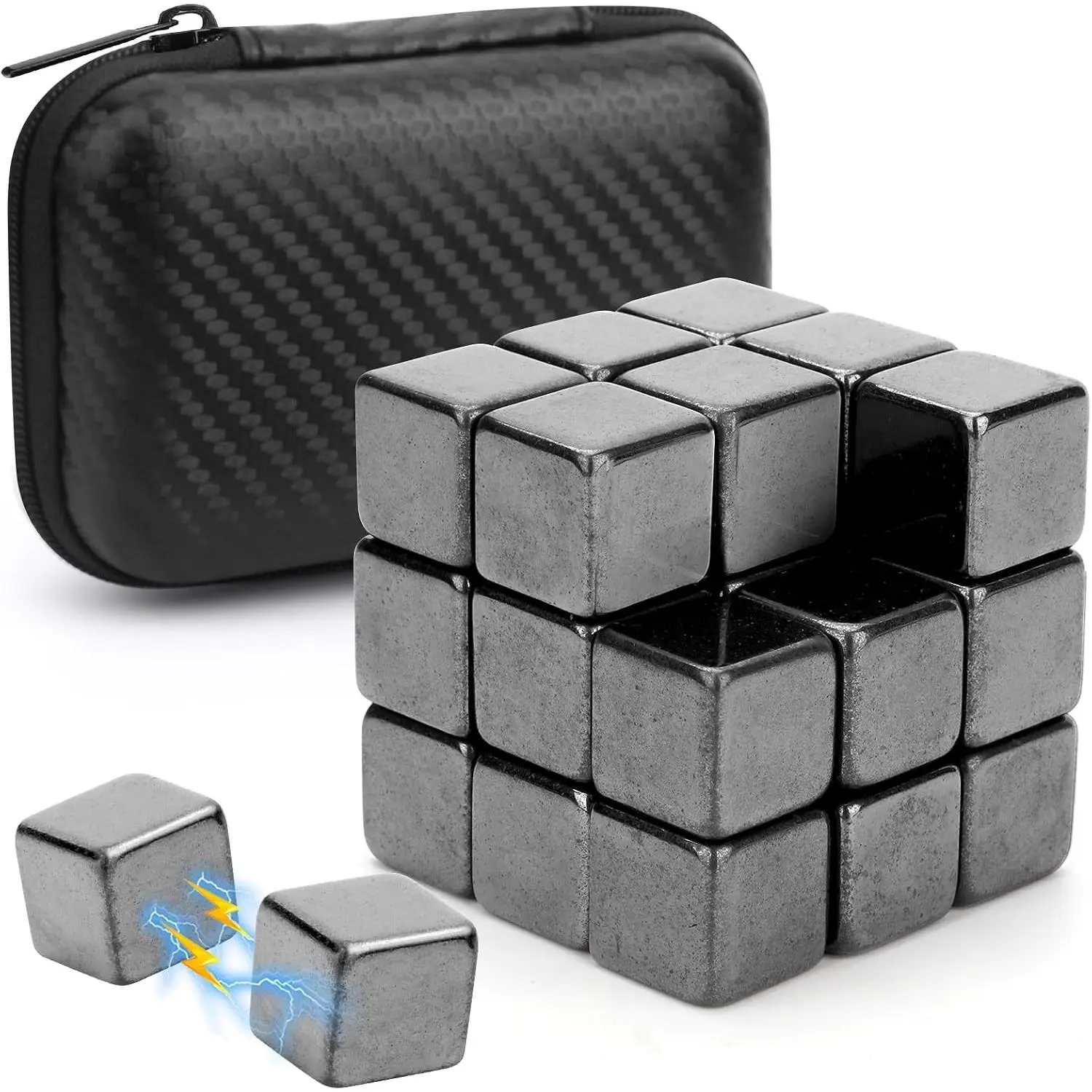 Fidget Balls Magnet Toy for Adults, Square Black Magnetic Stones, Magnet Hand Roller, Magnetic Rocks for Office, Cool Magnetic Gadget Science Kit (28PCS)