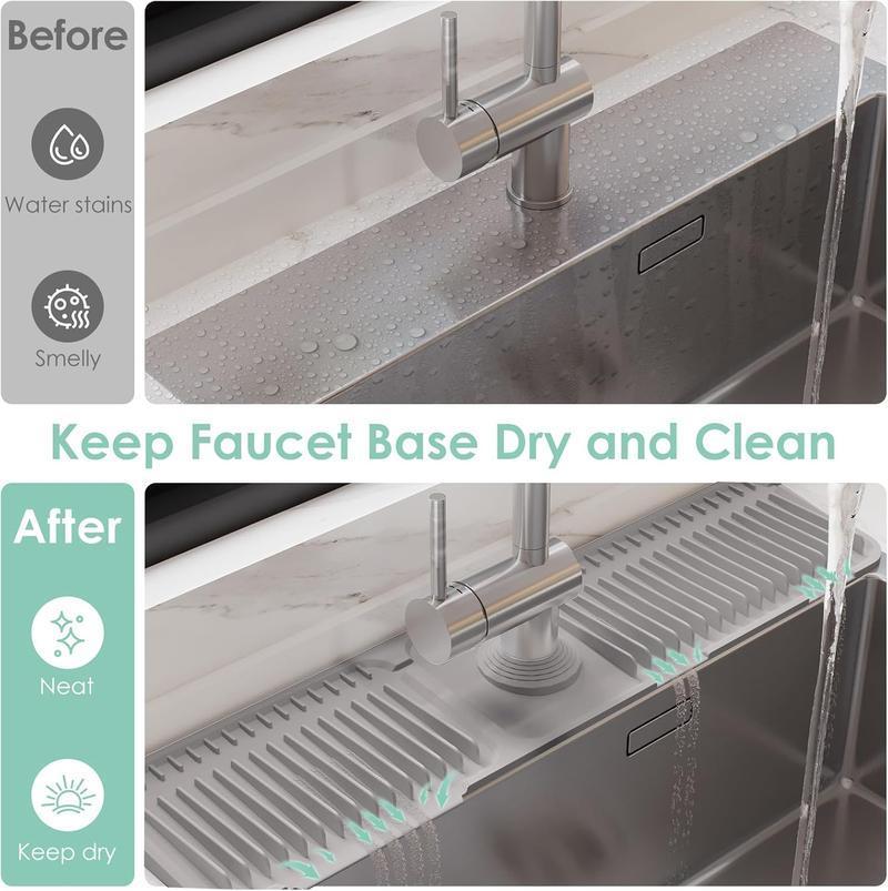 18 inch Kitchen Silicone Sink Faucet Mat Upgraded Protection Drain Mat with Customizable Hole & Button Design for Efficient Drainage Foldable Design Dishwasher Safe