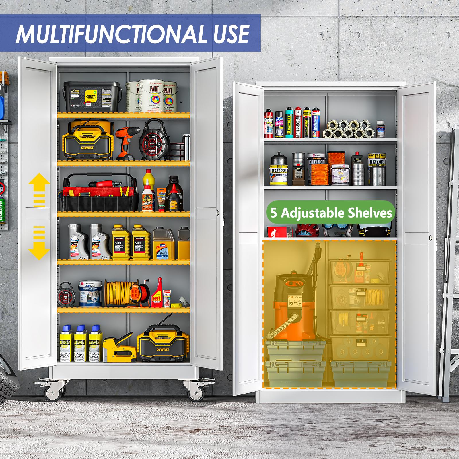 GEITIN 75" Tall Metal Garage Storage Cabinet with Wheels & Locking Doors, 5 Adjustable Shelves, Heavy Duty Steel Tool Cabinet for Garage, Home, Office, Shop