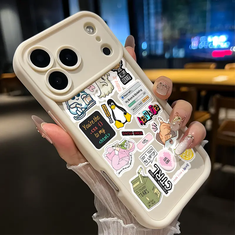 Phone Case for iPhone 17 Pro Max 16 Plus 15 14 13 12 11 Air E Daily Coding Stickers Pocket-Friendly Shockproof Silicone Protective Softcase