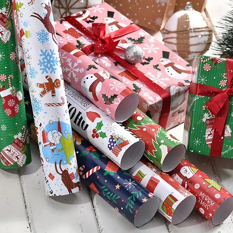 Christmas Gift Wrapping Paper, 8 Counts/set Double Layer Cartoon Package Paper, Gift Wrapping Supplies for Home Party Holiday, Gift Decoration