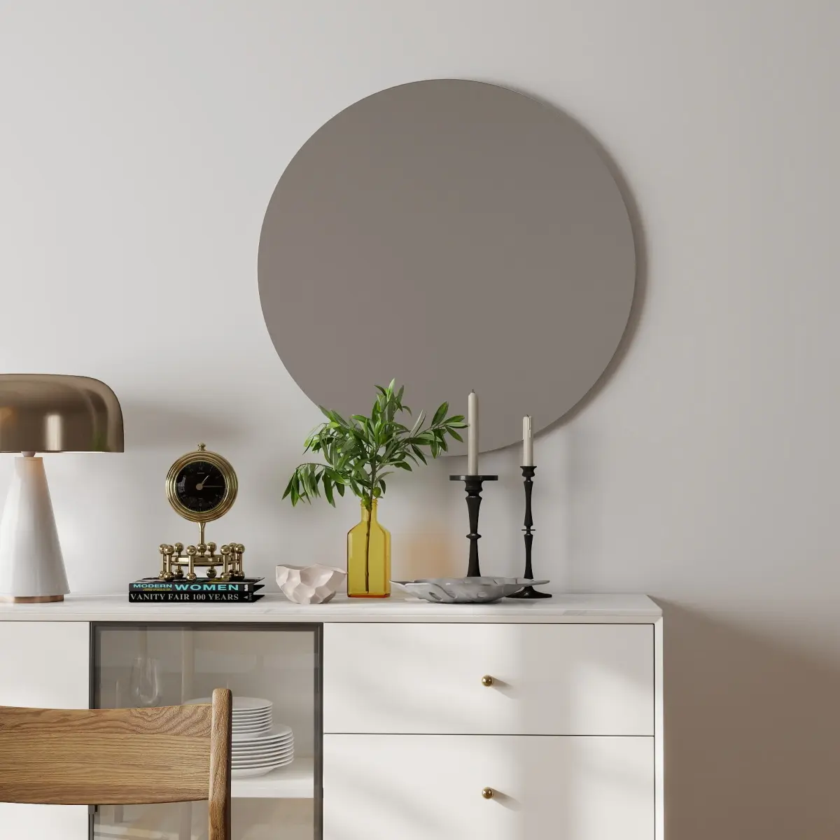 Round Wall Mount Decor Mirror, 31.5in Diameter Premium Float Glass Circular Mirror, Thick Anti-Rust Backboard Frameless Round Vanity Mirror, Distortion-Free Wall Mirror for Bathroom Entryway Living Room Bedroom Home Decor