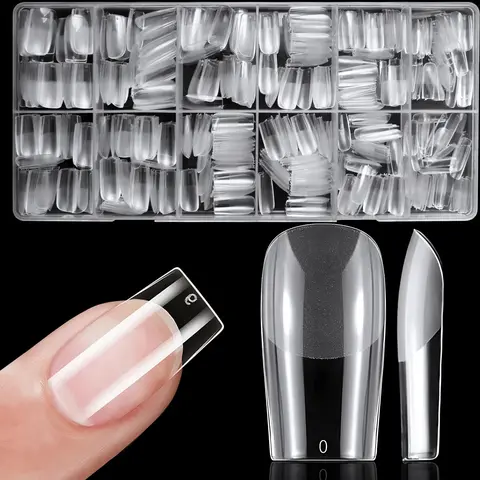 600 Pieces/Case Medium Length Square Gel X Nail Tip Semi Frosted Fake Nail Clear Fake Nail Tip Full Coverage Soft Gel Artificial Nail Gel Nail Tips Diy Nail Look