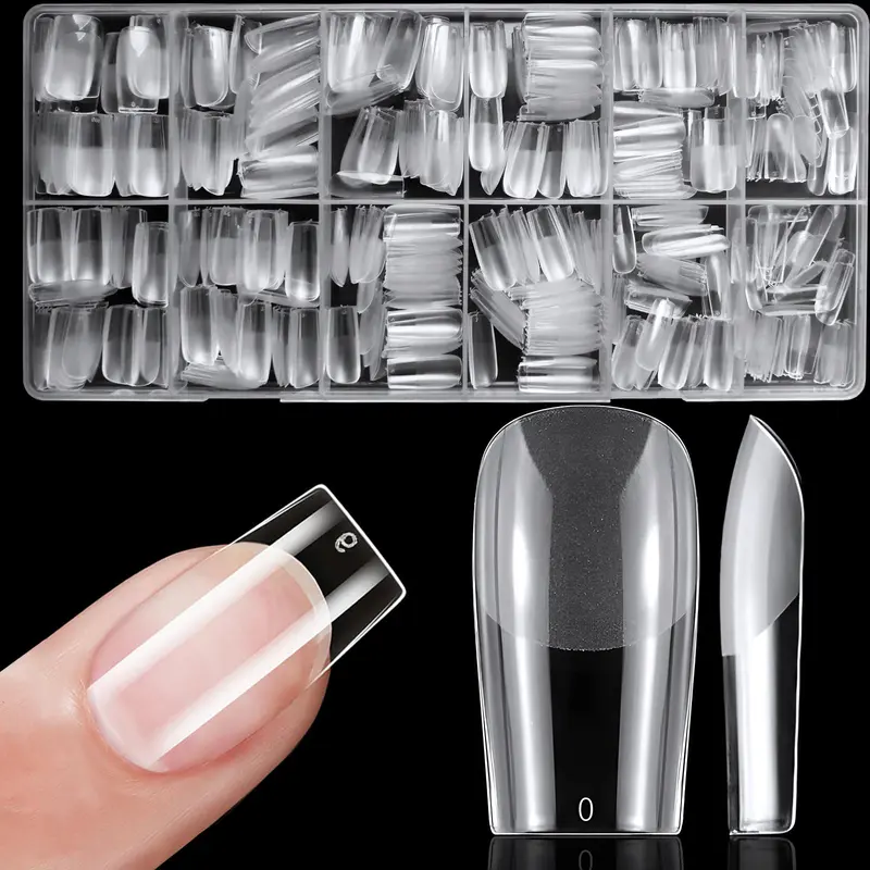 600 Pieces/Case Medium Length Square Gel X Nail Tip Semi Frosted Fake Nail Clear Fake Nail Tip Full Coverage Soft Gel Artificial Nail Gel Nail Tips Diy Nail Look