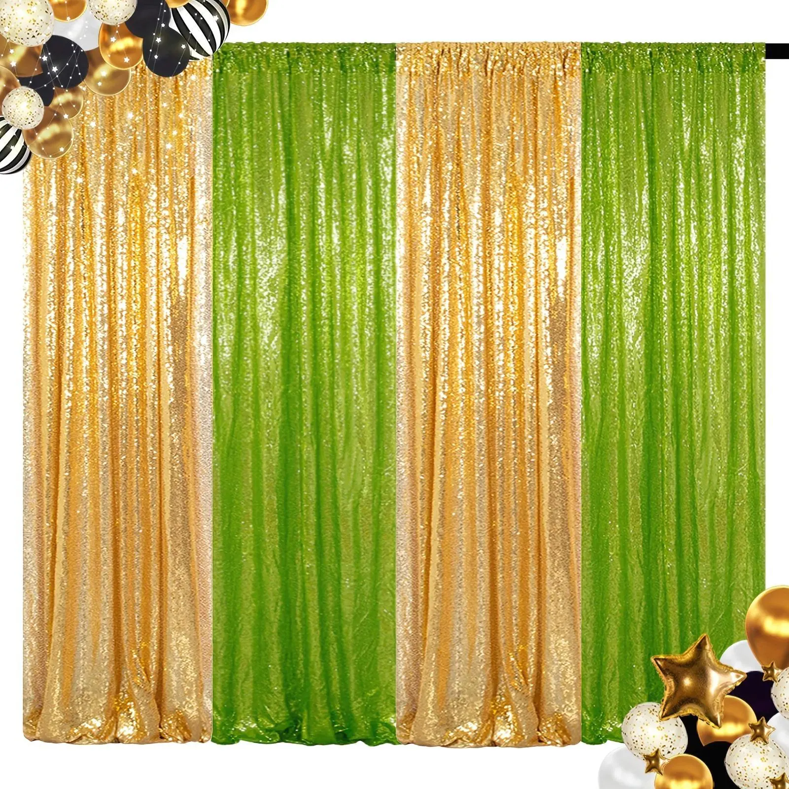 Table Runners 4Panels/8Panels Sequin Curtains 2Ftx8Ft Olive Green Golden Sequin Backdrop for Party Wedding Birthday Stage Background Golden Theme for Party Decorations Christmas Backdrop Halloween Thanksgiving Celebration Backdrop Curtains (8Ftx8Ft/