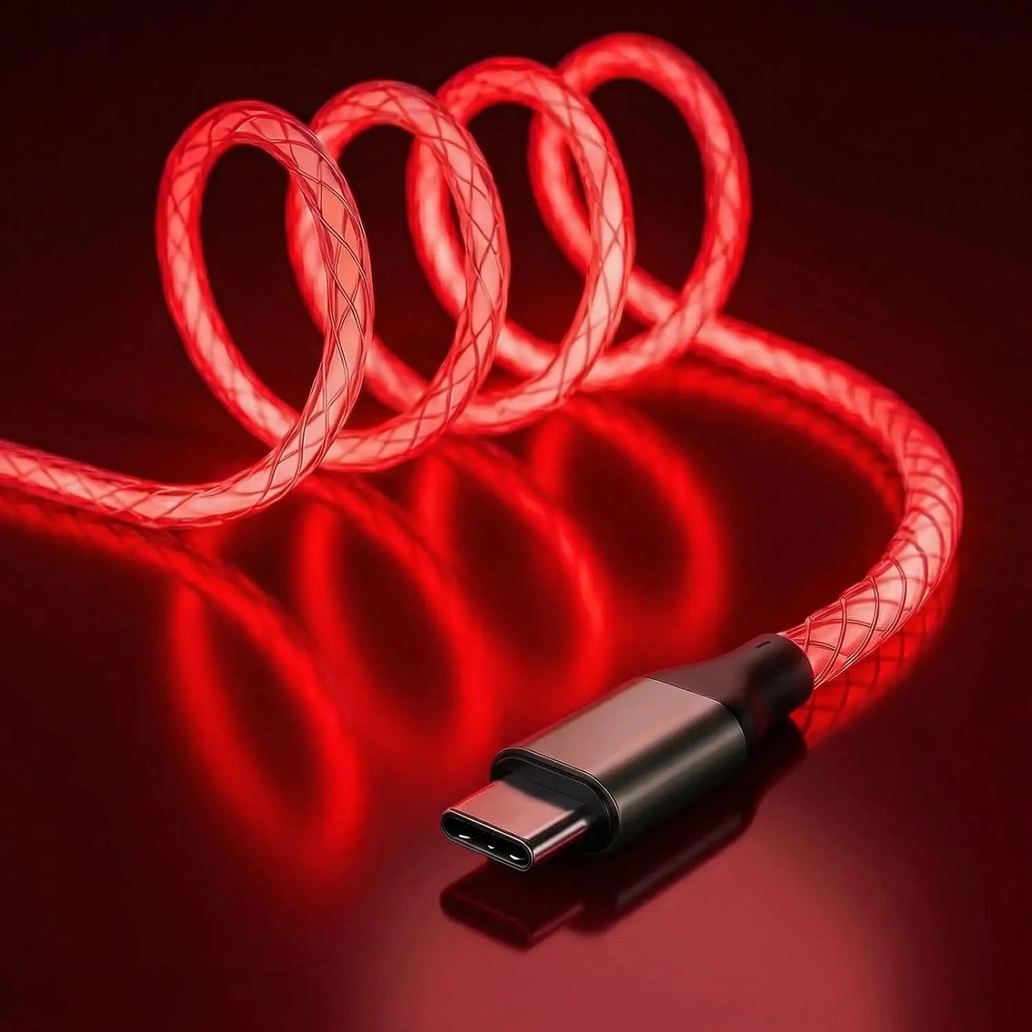 60W Power USB C Charger with Copper Wire, RGB Lights, LED Glow, Fast Charging - 3 FT USB A to C Cable for iPhone 15/15 Pro/15 Plus/15 Pro Max, MacBook 2020, iPad Pro 2020, iPad Air4, S23+/S23 Ultra (Red)