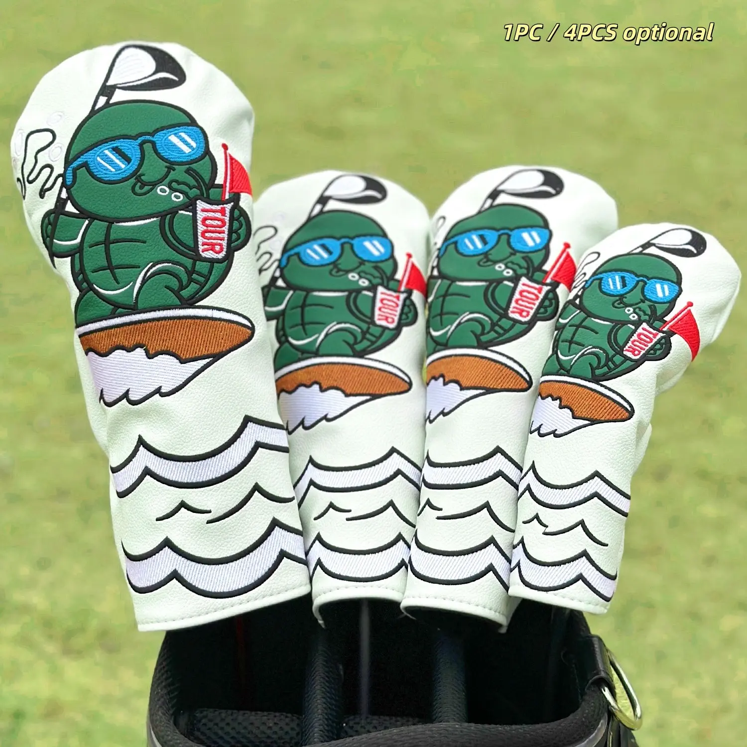 Surfing Turtle Golf Club Headcovers, 1pc/4pcs Driver Fairway Hybrid Headcover, Golf Accessory, Durable Protection for Golf Clubs, Ideal for Golfers, Golf Supply